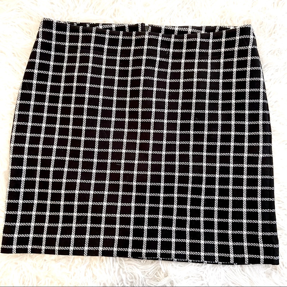 NWOT Talbots Black White Plaid Stretch Skirt Sz 14